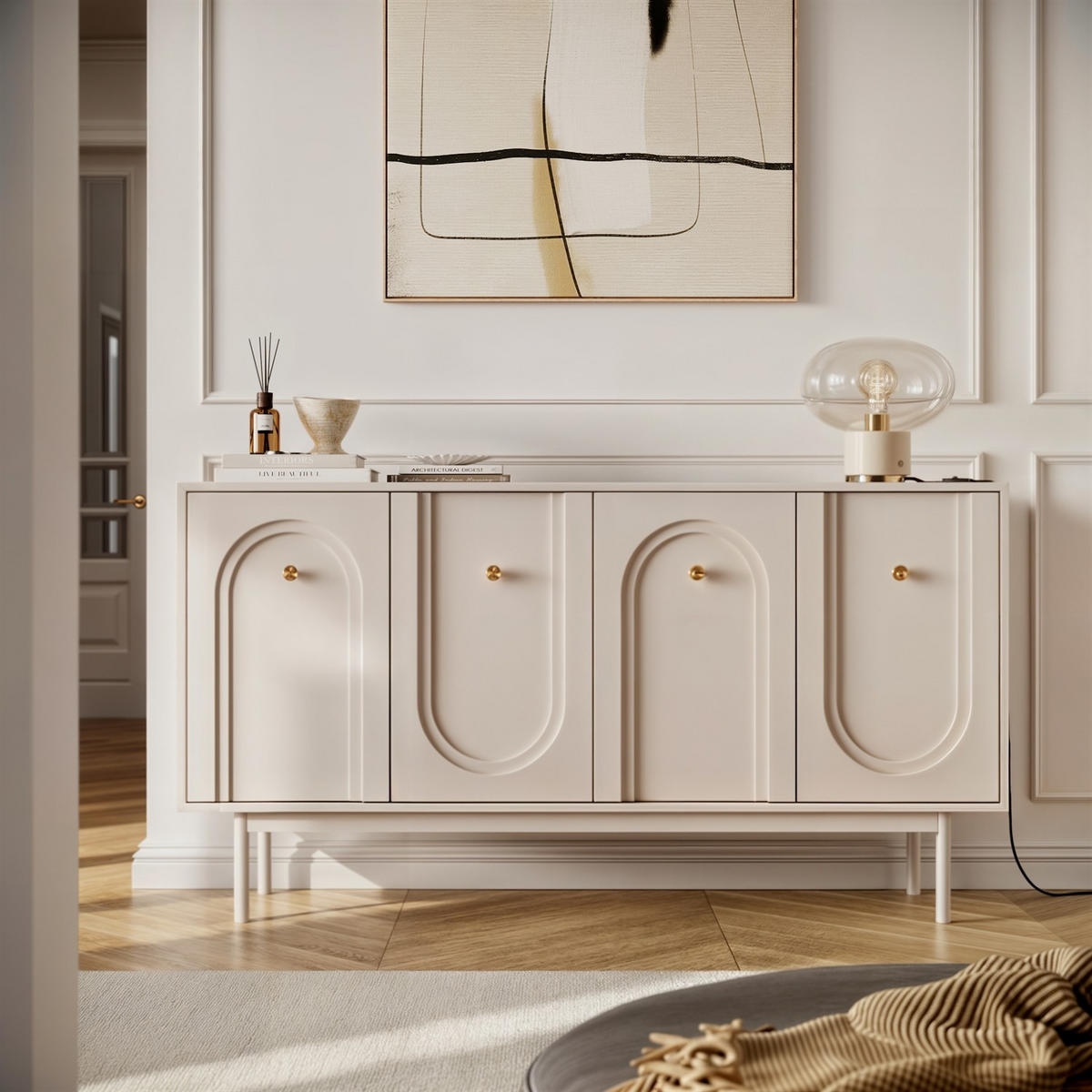 Kommode LIBERTY 4D auf Holzbeinen kaschmirfarben - Kaschmir, Holzwerkstoff (154/82/39cm) - Lookway