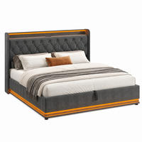 POLSTERBETT mit LED und Stauraum 180x200 cm Leinen Grau - Dunkelgrau, Metall (180/200cm) - Meubliv