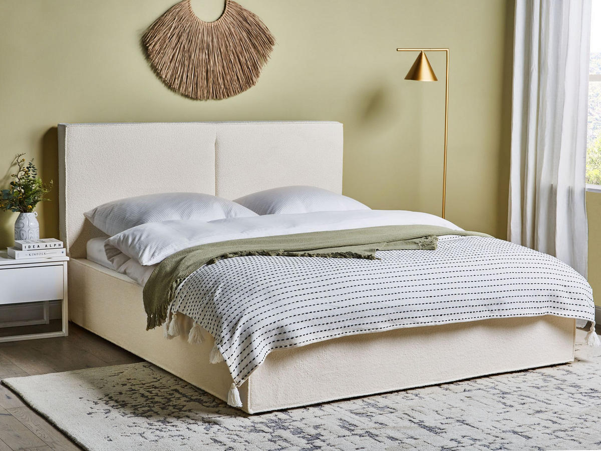 POLSTERBETT 160x200 cm Weiß Moissac - Creme, Textil (160/200cm) - Beliani