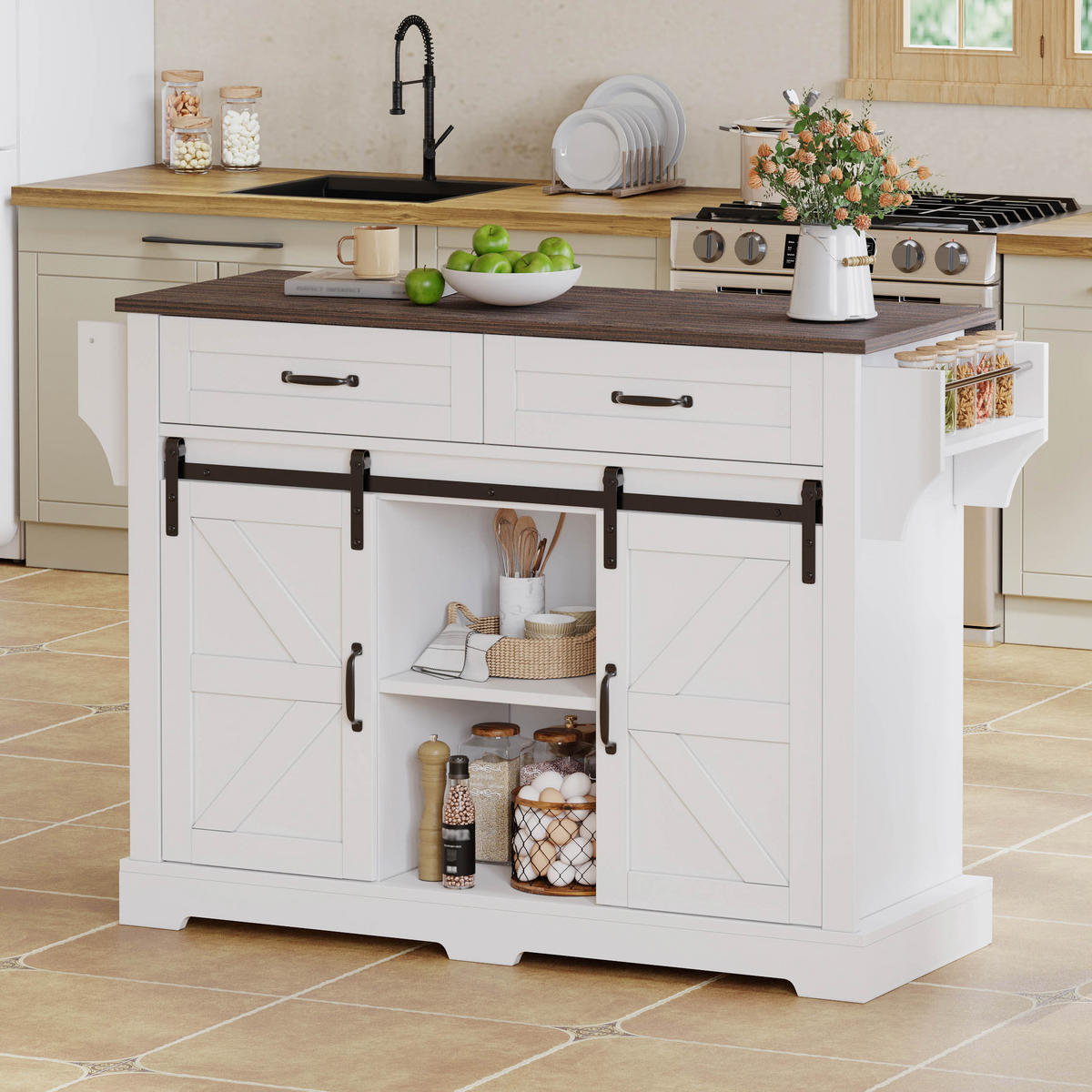 KÜCHENINSEL 120/45/91 cm braun/weiß aus MDF mit Klappplatte - Braun, Holzwerkstoff (120/91/70cm) - OKWISH