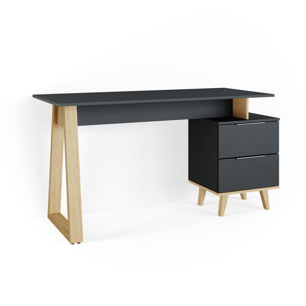 SCHREIBTISCH Nautica Anthrazit 138 x 60 cm mit Schubladen, L - Anthrazit/Buchefarben, Holzwerkstoff (60/138/77cm) - Vicco