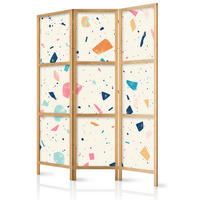 PARAVENT Japanischer 3-tlg 135x172 cm Farbiger Terrazzo Muster - Multicolor, Holz/Textil (135/172/3cm) - Muralo