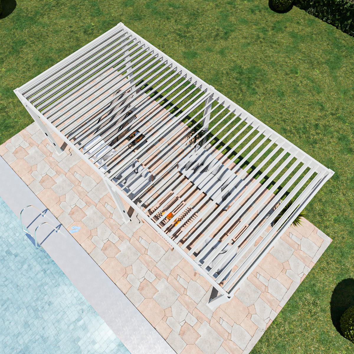 PERGOLA Terrassenüberdachung Superior Aluminium freistehend | 3 x 6 M | Lamellendach weiß - Weiß, Metall (600/255/300cm) - PergoLine