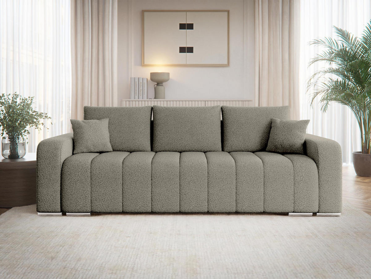 SCHLAFSOFA Pufetto Boucle - Greige/Silberfarben, Holz/Textil (244/86/90cm) - MIRJAN24
