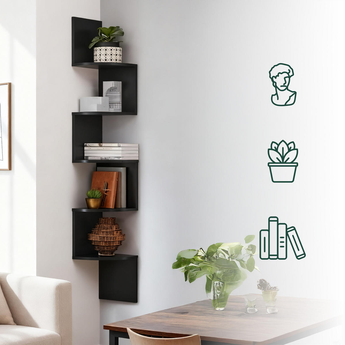 ROHOVÝ reg. - čierna, kompozitné drevo (20/125/20cm) - Relaxdays