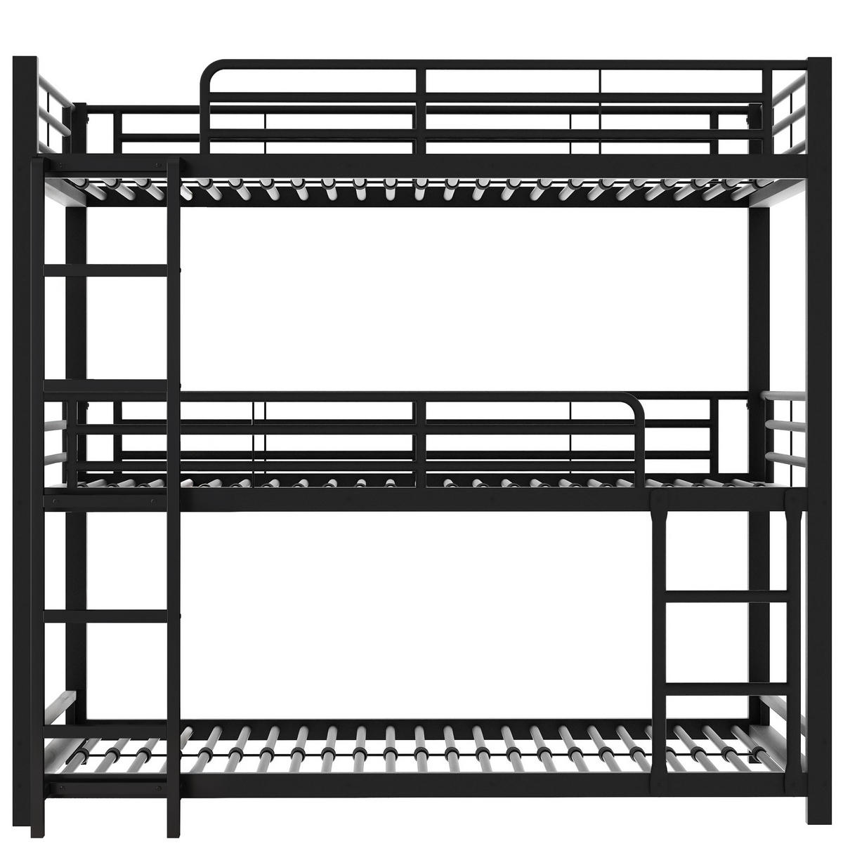 ETAGENBETT 90/200 cm aus Metall in Schwarz – Dreifachbett mit Leiter - Schwarz, Metall (90/200cm) - BEAOK