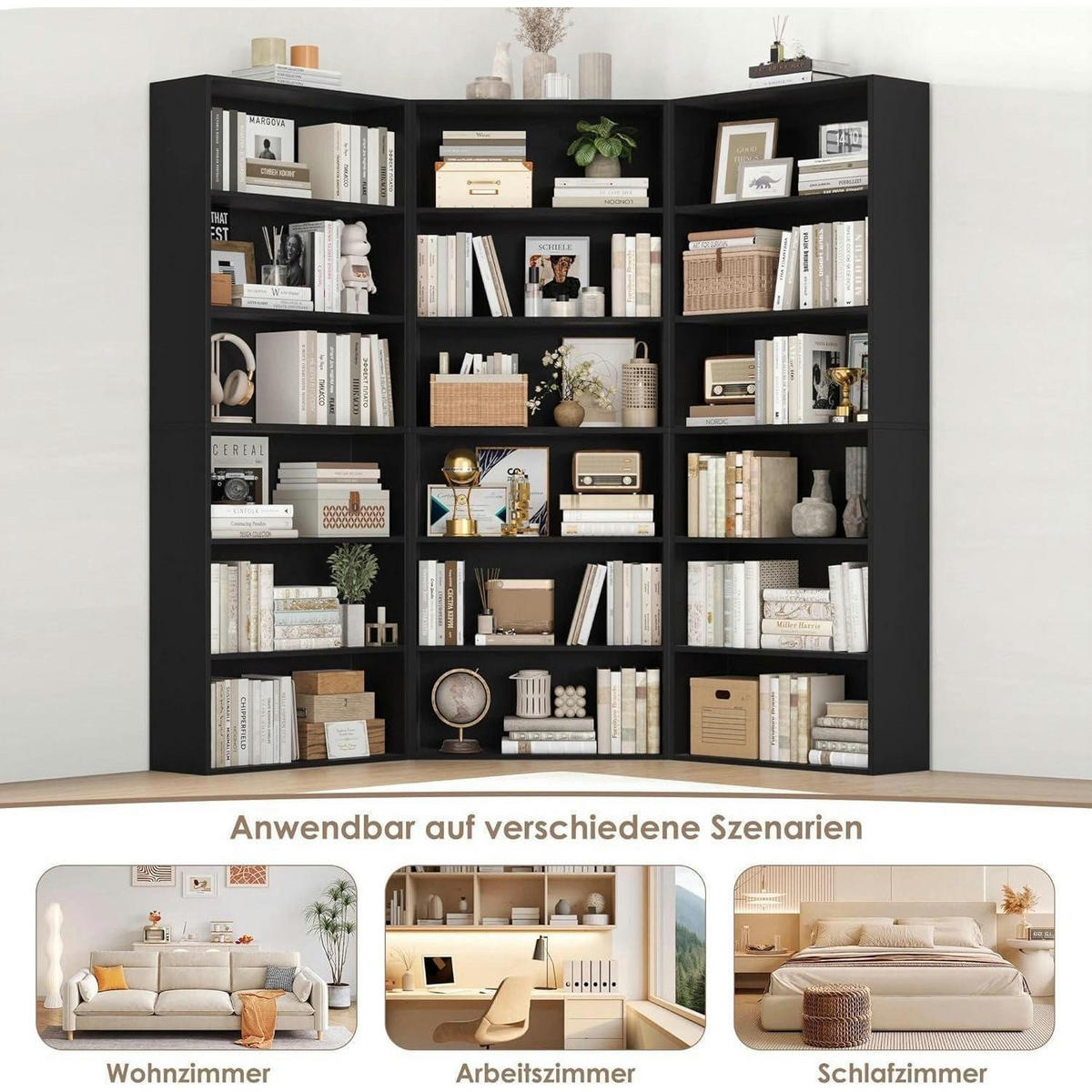 BÜCHERREGAL Schwarz 180 x 60 x 23,5 cm - Schwarz, Holzwerkstoff (60/180/23.5cm)