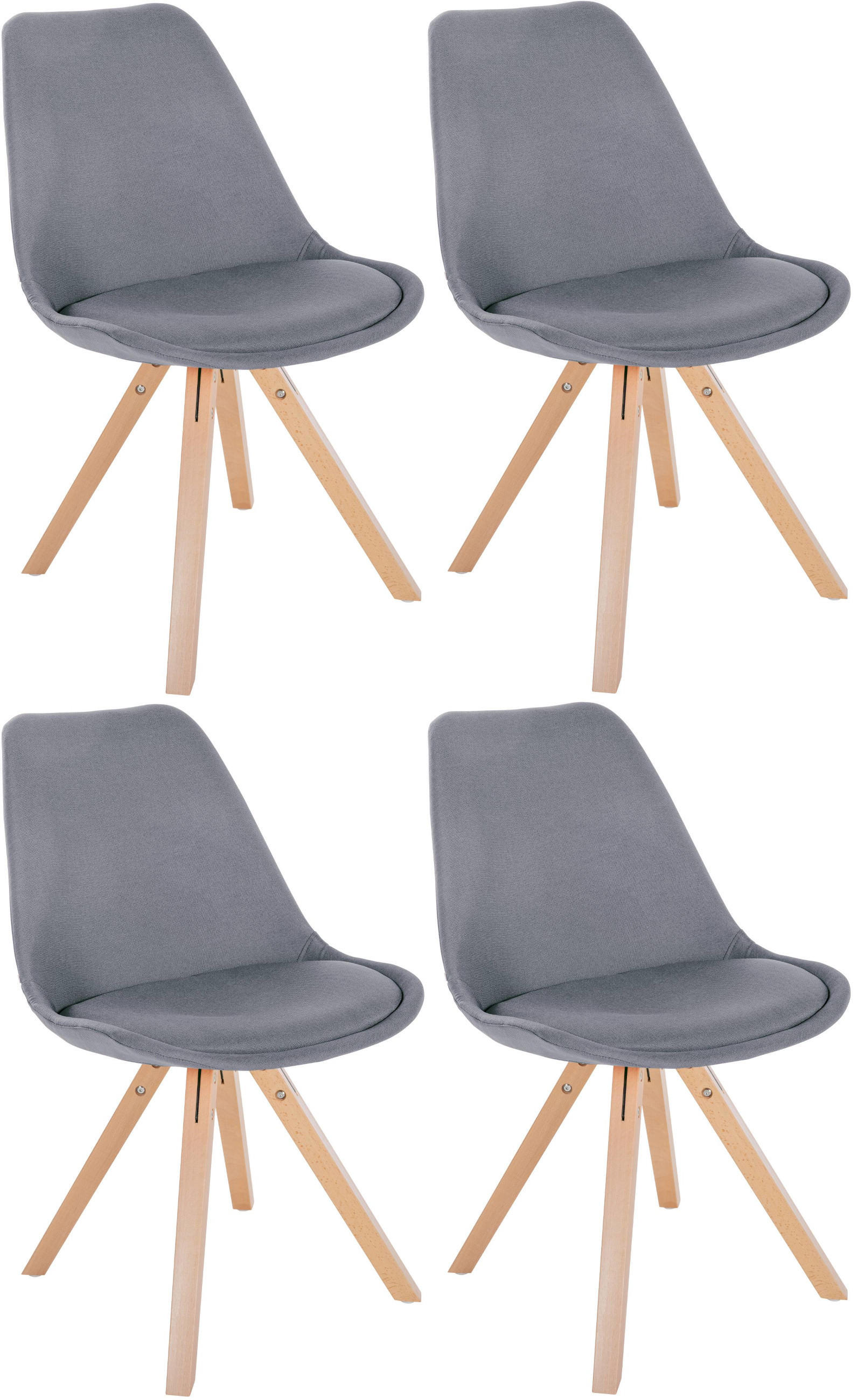 STUHL 4er Set Stoff hellgrau - Hellgrau/Naturfarben, Holz/Textil (48/81/54cm) - CLP