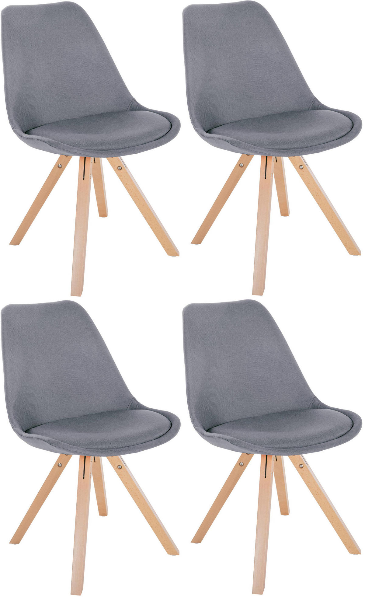 STUHL 4er Set Stoff hellgrau - Hellgrau/Naturfarben, Holz/Textil (48/81/54cm) - CLP