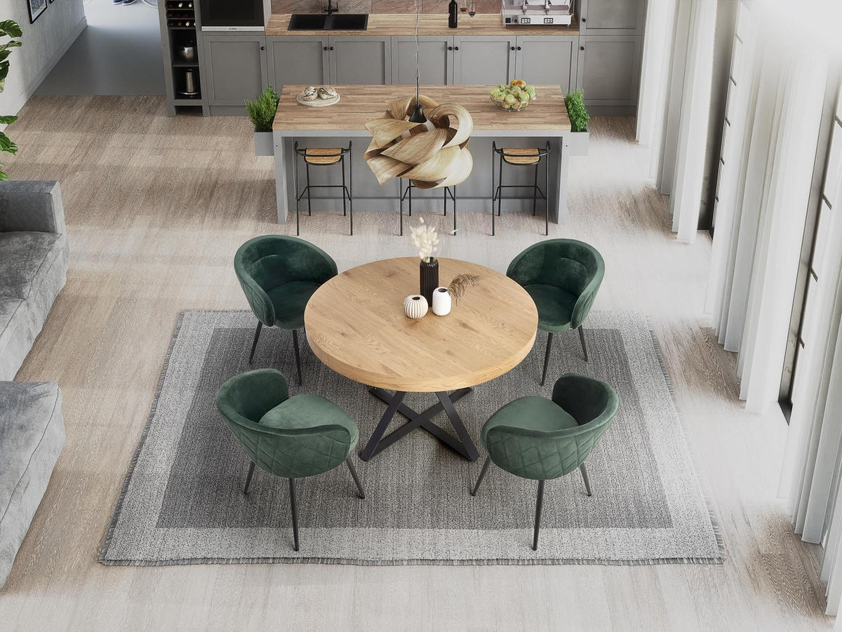 ESSTISCH rund Eiche Gold - Schwarz ausziehbar - Eichefarben/Schwarz, Holzwerkstoff (120/120/76cm) - designimpex