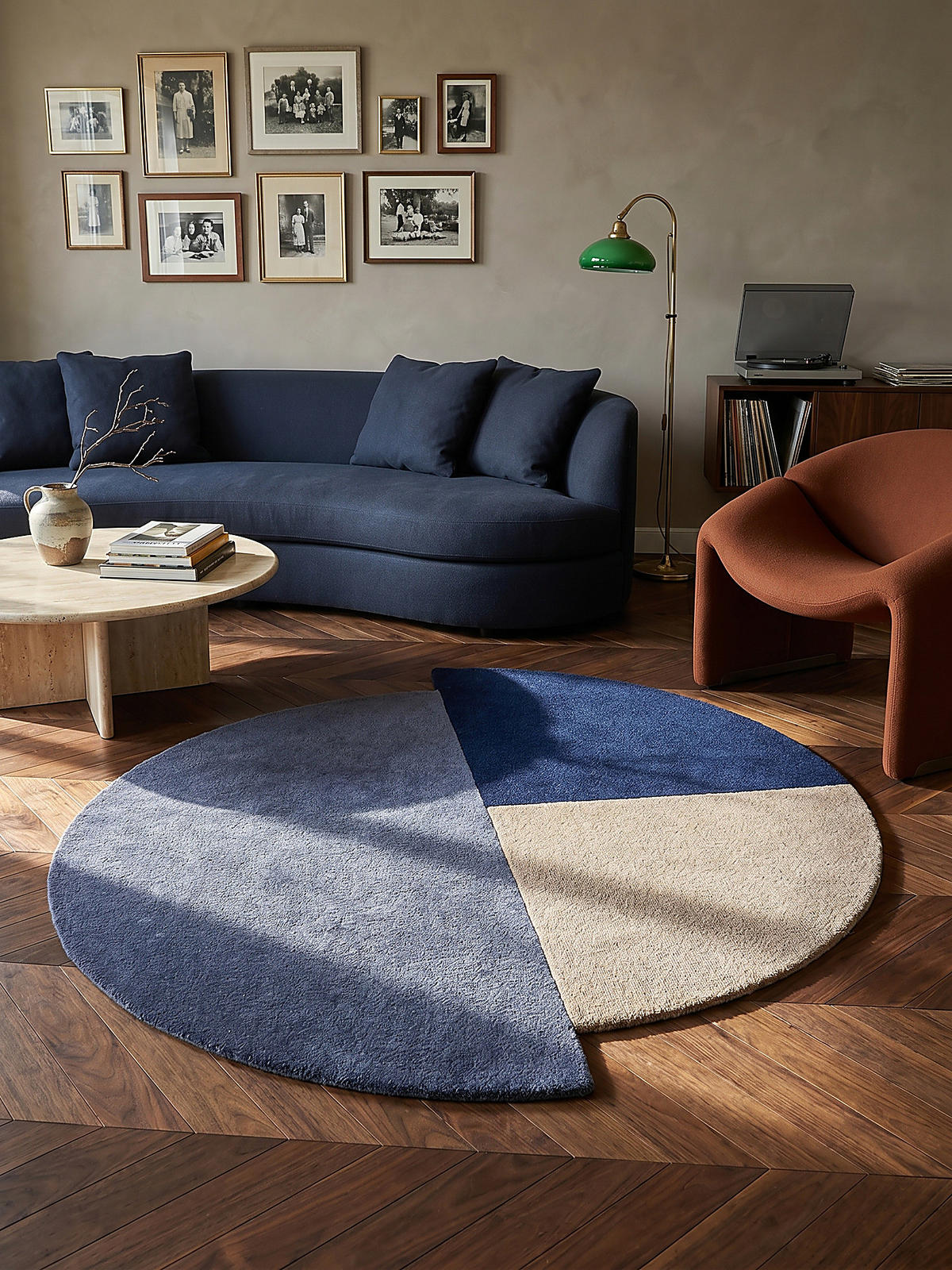 WOLLTEPPICH HALLEIN, geometrisch, Blau-Beige, Ø 200 cm - Blau, Textil (200/200cm) - KADIMA DESIGN