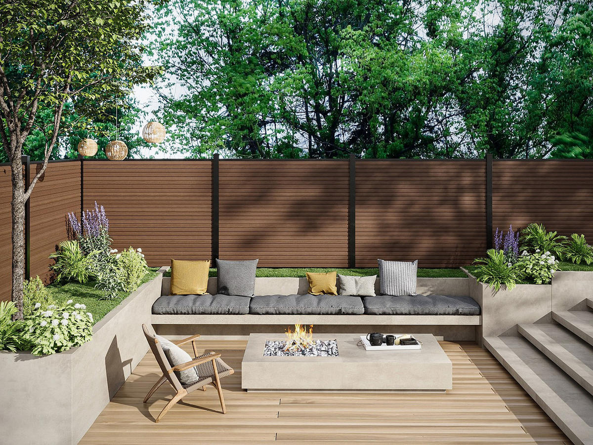 ZAUN - 176cm x 2cm - Verbundwerkstoff - anthrazitgrau, naturfarben dunkel - PALIZO - Anthrazit, Holzwerkstoff (176/148cm) - Vente-Unique