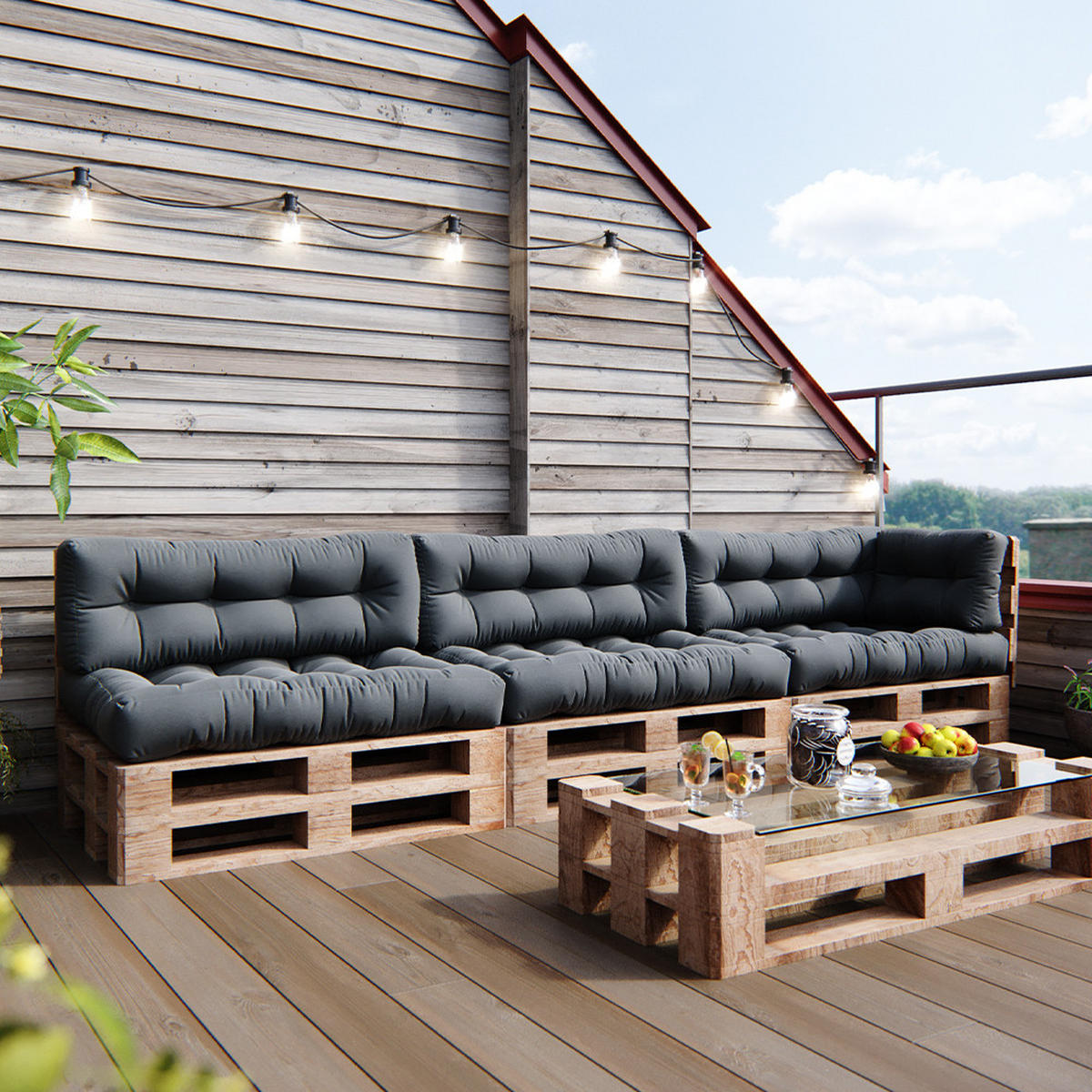 PALETTENKISSEN SET Flocken Anthrazit 7 Teile - Anthrazit, Textil (120/15/80cm) - Vicco