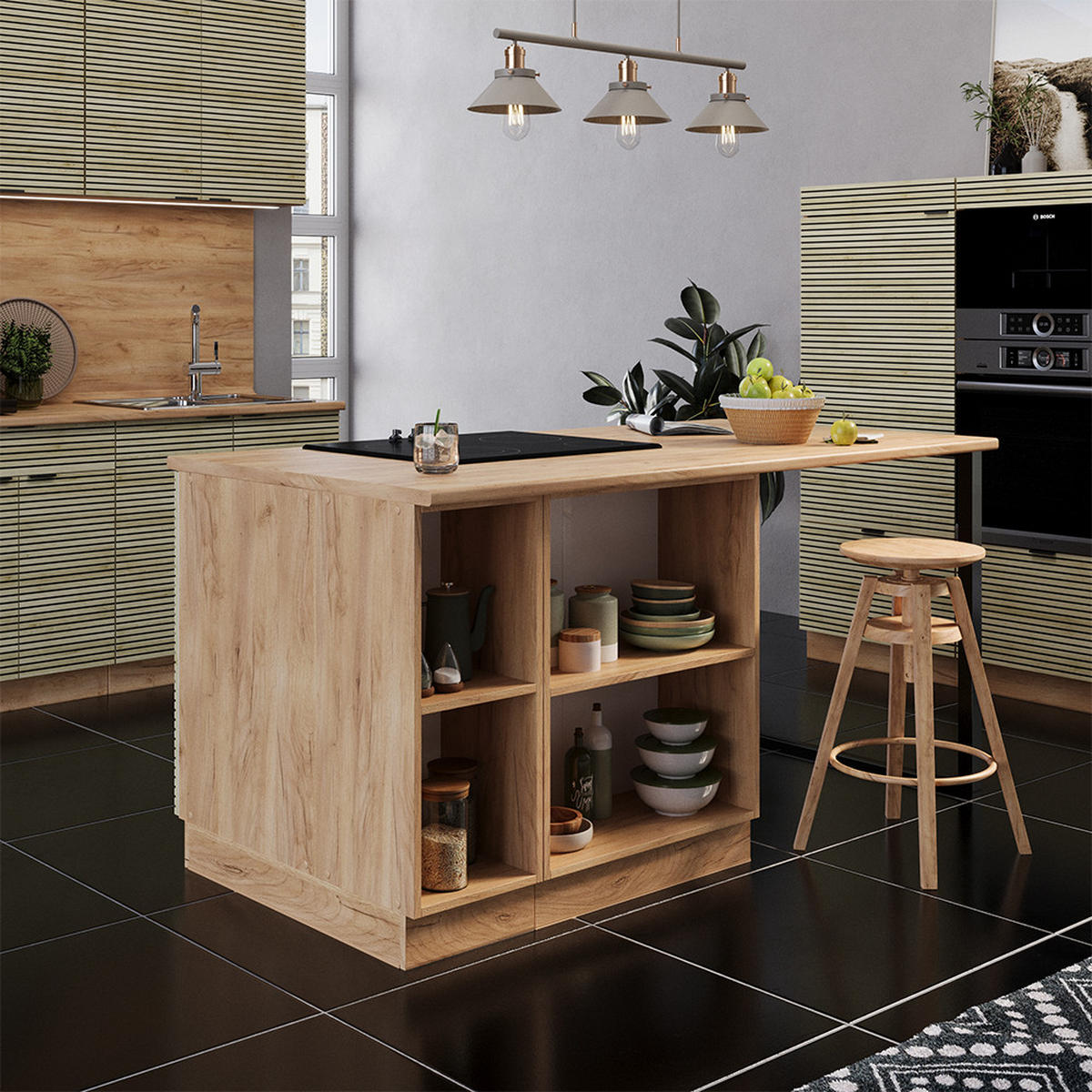 KÜCHENINSEL Fame-Line Eiche Paneel 90 cm mit Schublade, ohne Arbeitsplatte - Honigeiche/Hellbraun, Holzwerkstoff (90/82/60cm) - Vicco