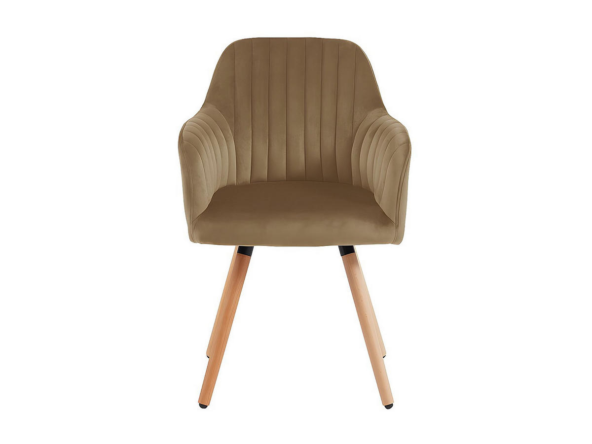 STUHL mit Armlehnen - Samt & Metall in Holzoptik - Beige - ELEANA - Beige, Textil (58/85/56cm) - Vente-Unique