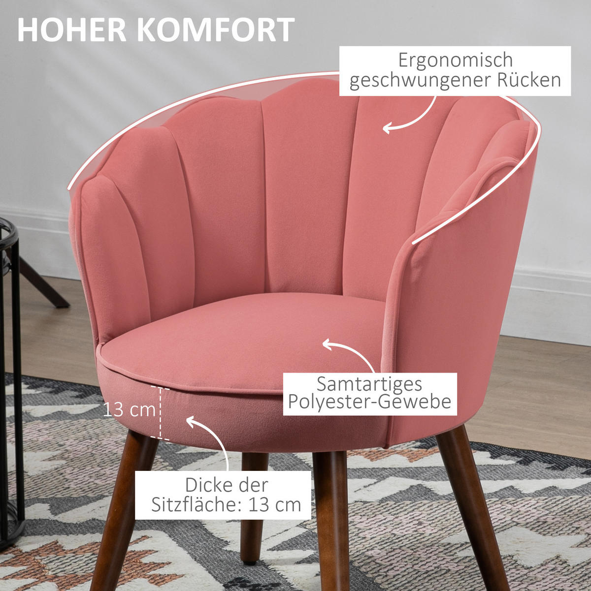 SESSEL 66/78.5/66 cm Rose aus Polyester - Pink, Kunststoff (66/78.5/66cm) - OKMYHOME