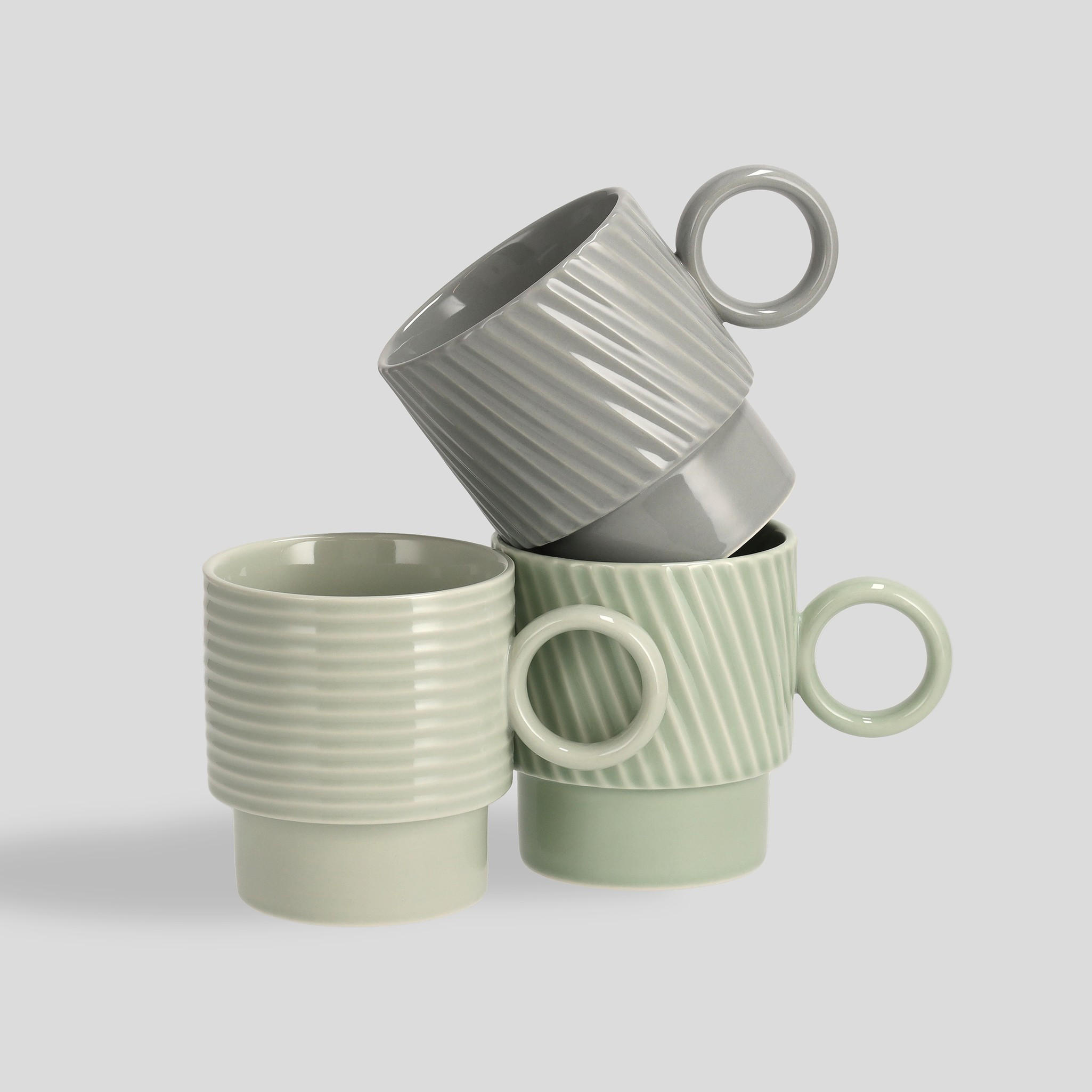 BECHERSET Corell (3er-Set) - Grün, Keramik (0.42L) - home&you