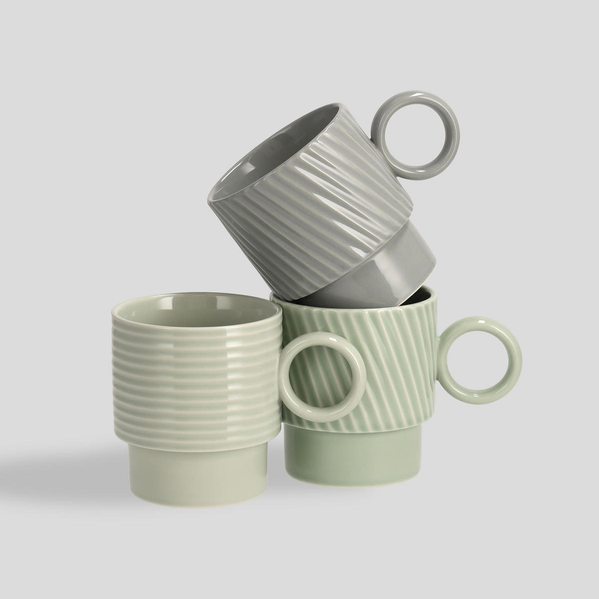 BECHERSET Corell (3er-Set) - Grün, Keramik (0.42L) - home&you