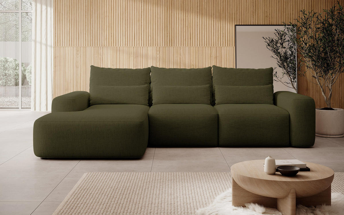 ECKSOFA Carnos Chenille-Bezug in Olivgrün - Olivgrün, Textil (264/162cm) - Selsey