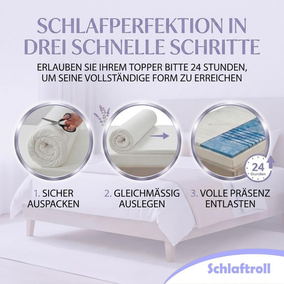 TOPPER 180x200 cm – 7 Zonen - 8 cm Gelschaum – TENCEL™ Lyocell Bezug – präzise Druckentlastung - Weiß, Textil (180/200cm) - Schlaftroll