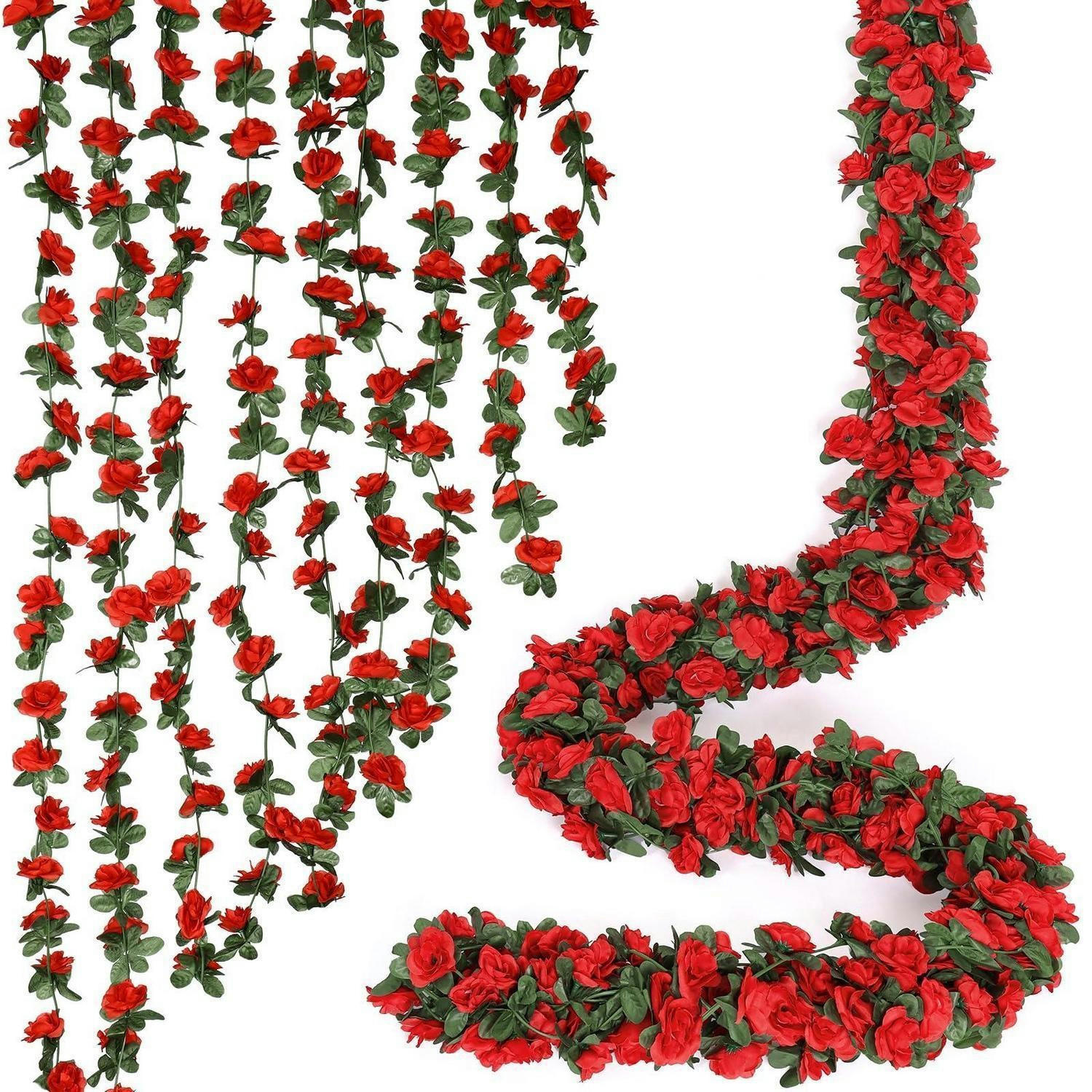 BLUMENGIRLANDE 9-teiliges Set Rot 2,4 m - Rot, Kunststoff (1cm)
