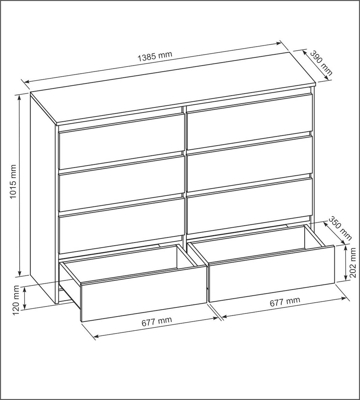 KOMMODE mit 8 Schubladen 140 cm Weiß Sonoma - Weiß/Sonoma Eiche, Holzwerkstoff (138.5/101.5/39cm) - MebLocker