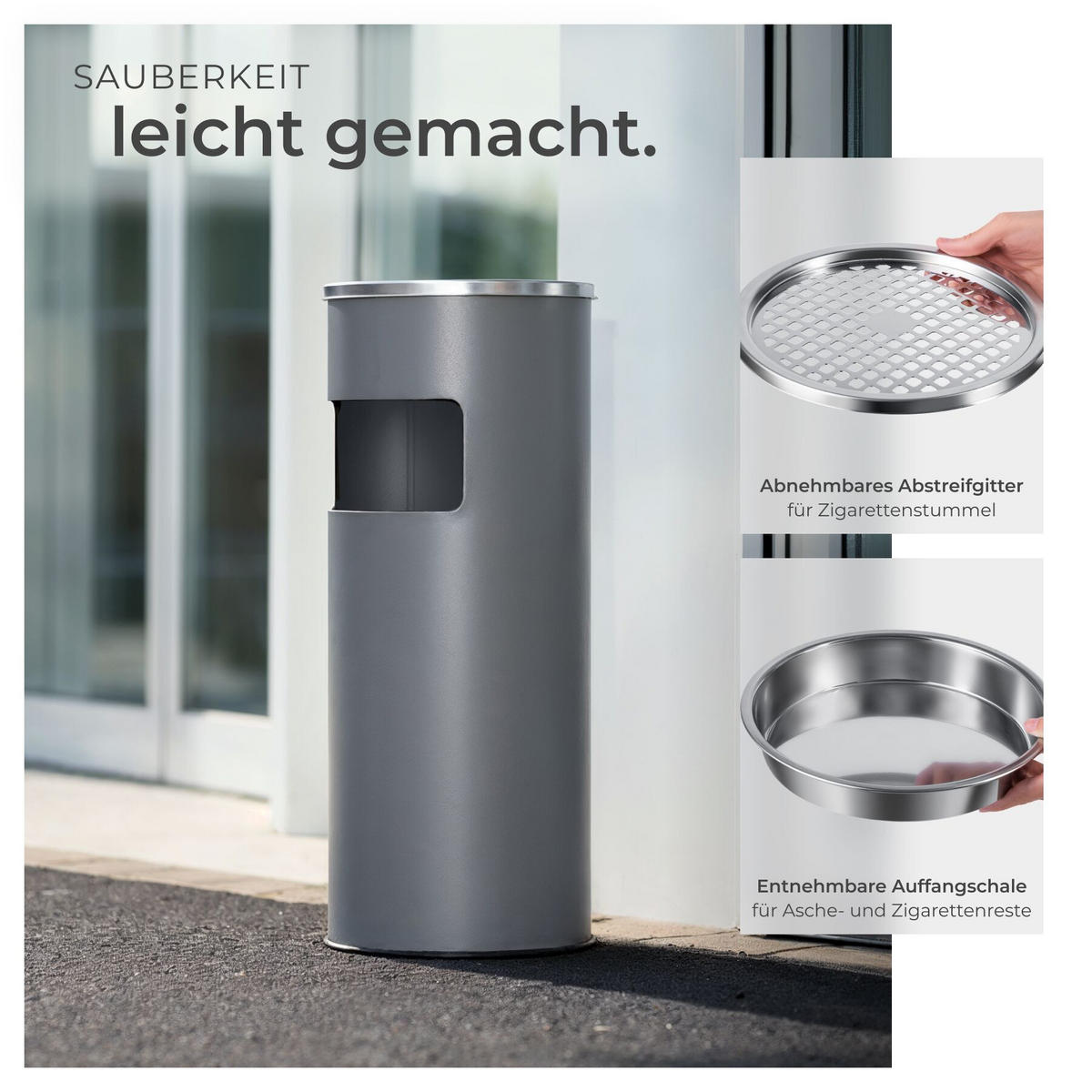 STANDASCHENBECHER , 25 x 61 cm, anthrazit - Anthrazit, Metall (25cm) - tectake
