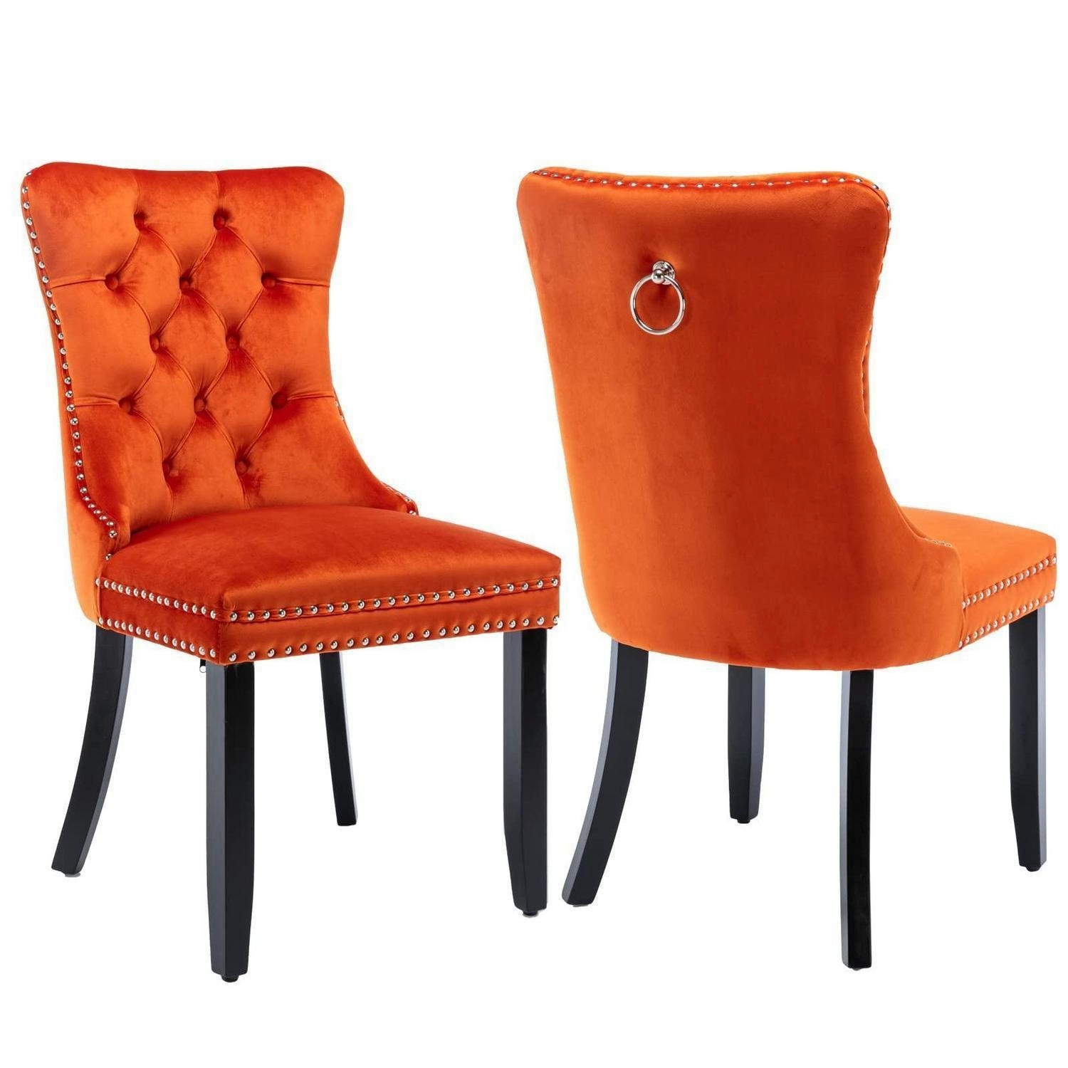 ESSZIMMERSTÜHLE 2er-Set Samt Orange mit Massivholzbeinen - Orange, Textil (50/95.2/62cm)
