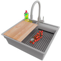 GRANITSPÜLE Oslo Pocket, 2-er set Grau 58/53 cm 1 Becken + Küchenarmatur 38/14 cm + Ablauf-Set + Küchenzubehörset ab 60er Unterschrank - Chromfarben/Beige, Kunststoff (58/20/53cm) - Primagran