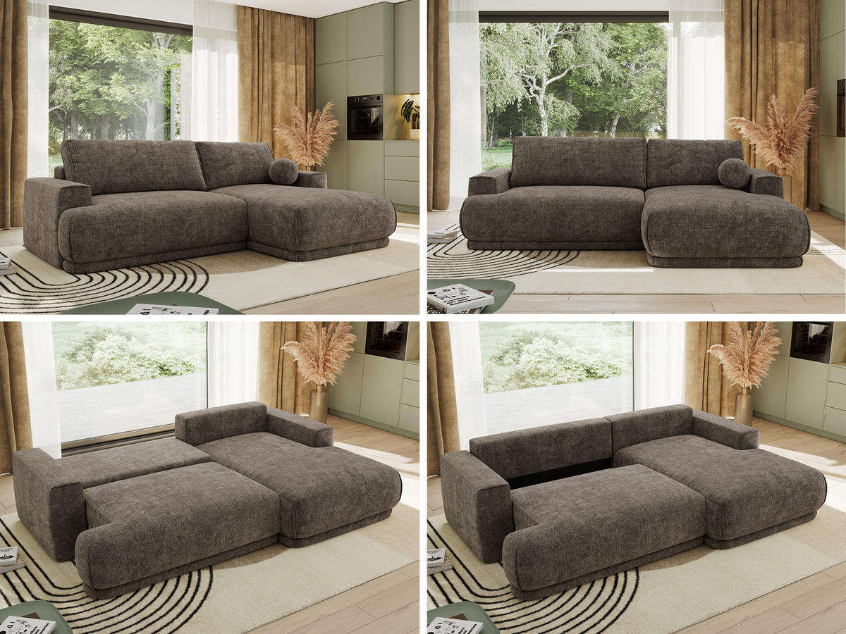 ECKSCHLAFSOFA RINA L Braun Schenille grob gewebt - rechts - Schwarz/Braun, Kunststoff/Textil (170/267cm) - MKS