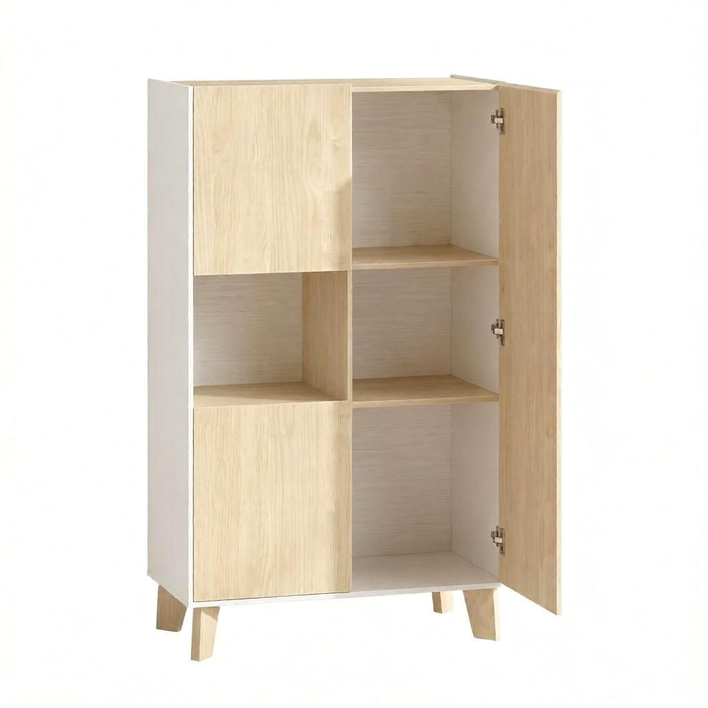 HIGHBOARD DE-38830 80/40/135 cm 5 Fächer und Soft-Close-Türen Naturholz/Weiß - Eichefarben, Holzwerkstoff (80/135/40cm) - ComfortXL