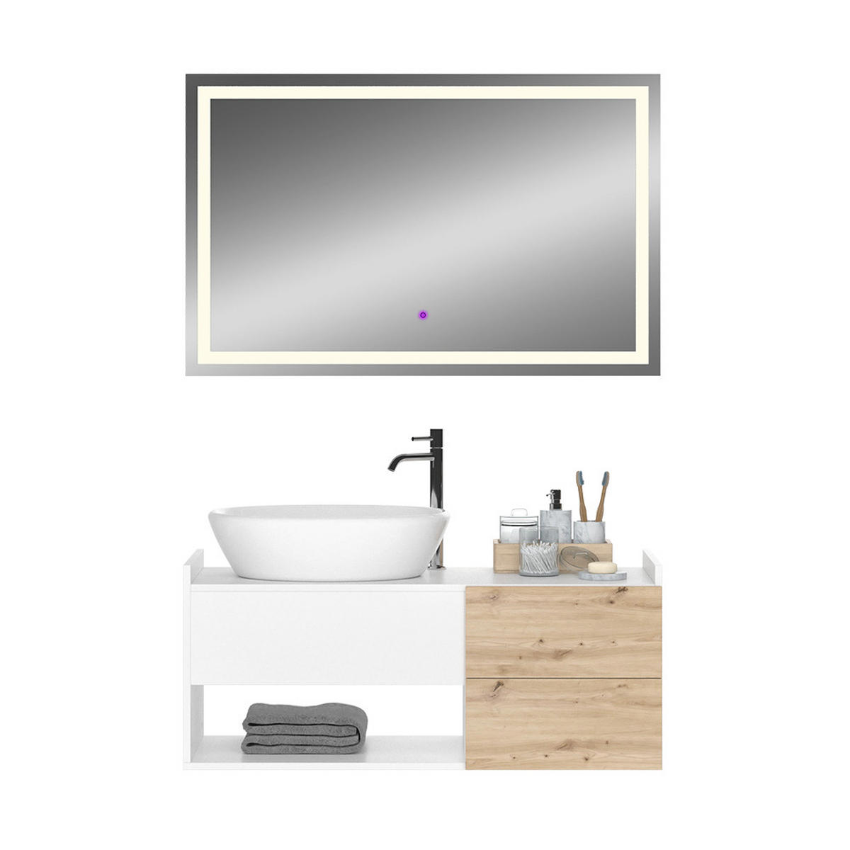 BADMÖBEL-SET Alf Weiß 2 Teile - Eichefarben/Weiß, Holzwerkstoff (105/45/43cm) - Vicco