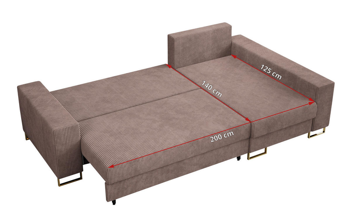 ECKSOFA Dorian Cord Rosa - Goldfarben/Rosa, Textil/Metall (242/138cm) - MKS