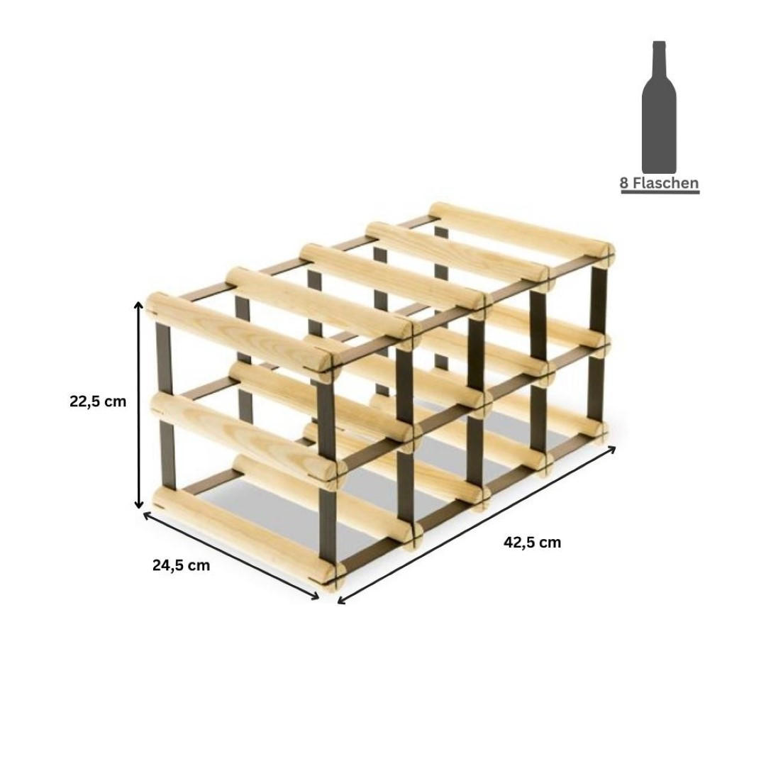 WEINREGAL Vinotega Mod Metal 22,5x42,5x24,5 cm 4x2 Flaschen Massives Kiefernholz Braun Geölt - Braun, Holz (42.5/22.5/24.5cm) - PROREGAL