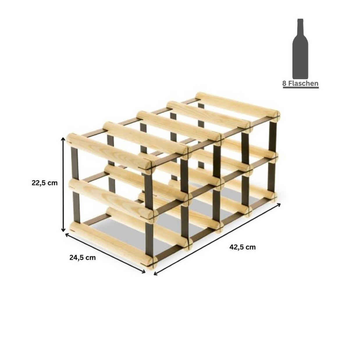 WEINREGAL Vinotega Mod Metal 22,5x42,5x24,5 cm 4x2 Flaschen Massives Kiefernholz Braun Geölt - Braun, Holz (42.5/22.5/24.5cm) - PROREGAL