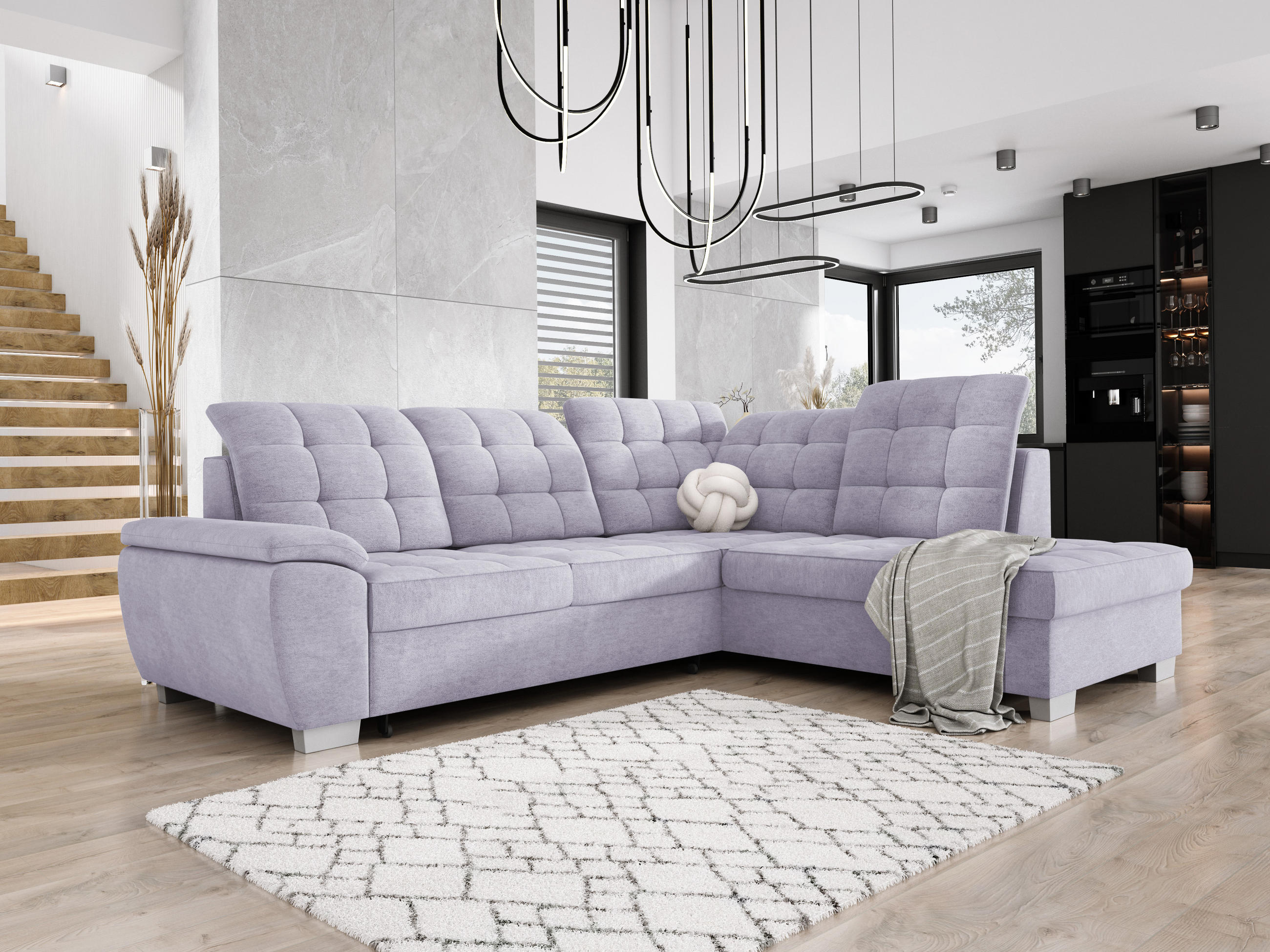ECKSOFA LOTTA L-förmig Bettkasten verstellbare Kopfstützen hochwertige Verarbeitung lose Rückenkissen freistehend RECHTS 258x212x106 cm Silber - Silberfarben, Holz/Textil (258/212cm) - DomoHome