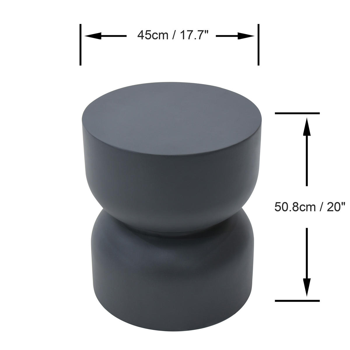 BEISTELLTISCH CHRONOS aus Beton 45 x 45 x 50 cm - Schwarz, Naturmaterialien (45/45/51cm) - Elementi