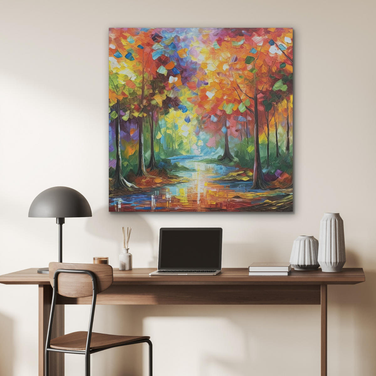 AKUSTIKBILD Landschaft - Wald - Farben - Natur Akustikpaneele 90x90 cm - Multicolor, Textil (90/90/0.9cm) - MuchoWow