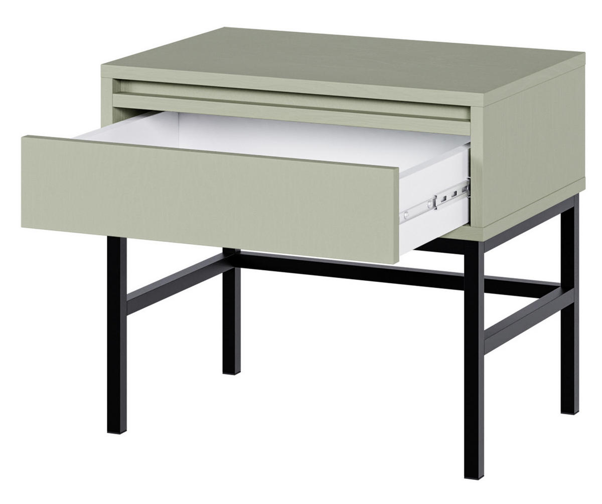 NACHTSCHRANK Evo Salbeigrün mit Metallgestell 50 cm - Salbeigrün/Schwarz, Holzwerkstoff/Metall (50/44/34cm) - Selsey