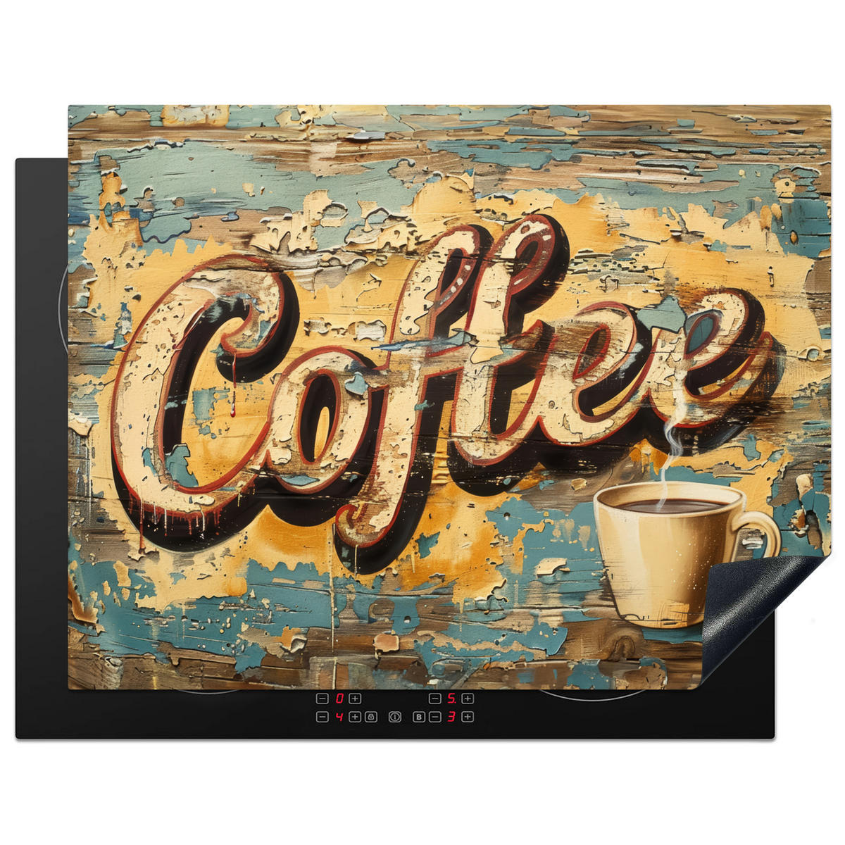 HERDABDECKPLATTE Kaffee - Vintage - Braun - Tasse 77x59 cm - Teakfarben, Kunststoff (77/0.2/59cm) - MuchoWow