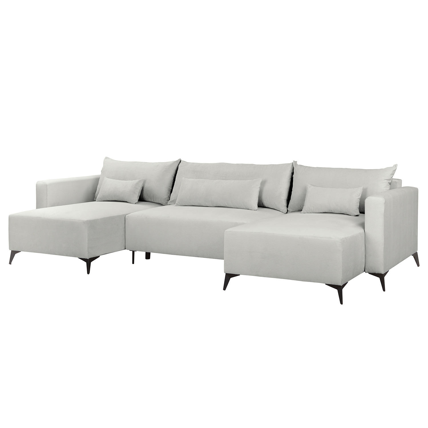 WOHNLANDSCHAFT - Silberfarben/Schwarz, Textil (382/81/148cm) - home24