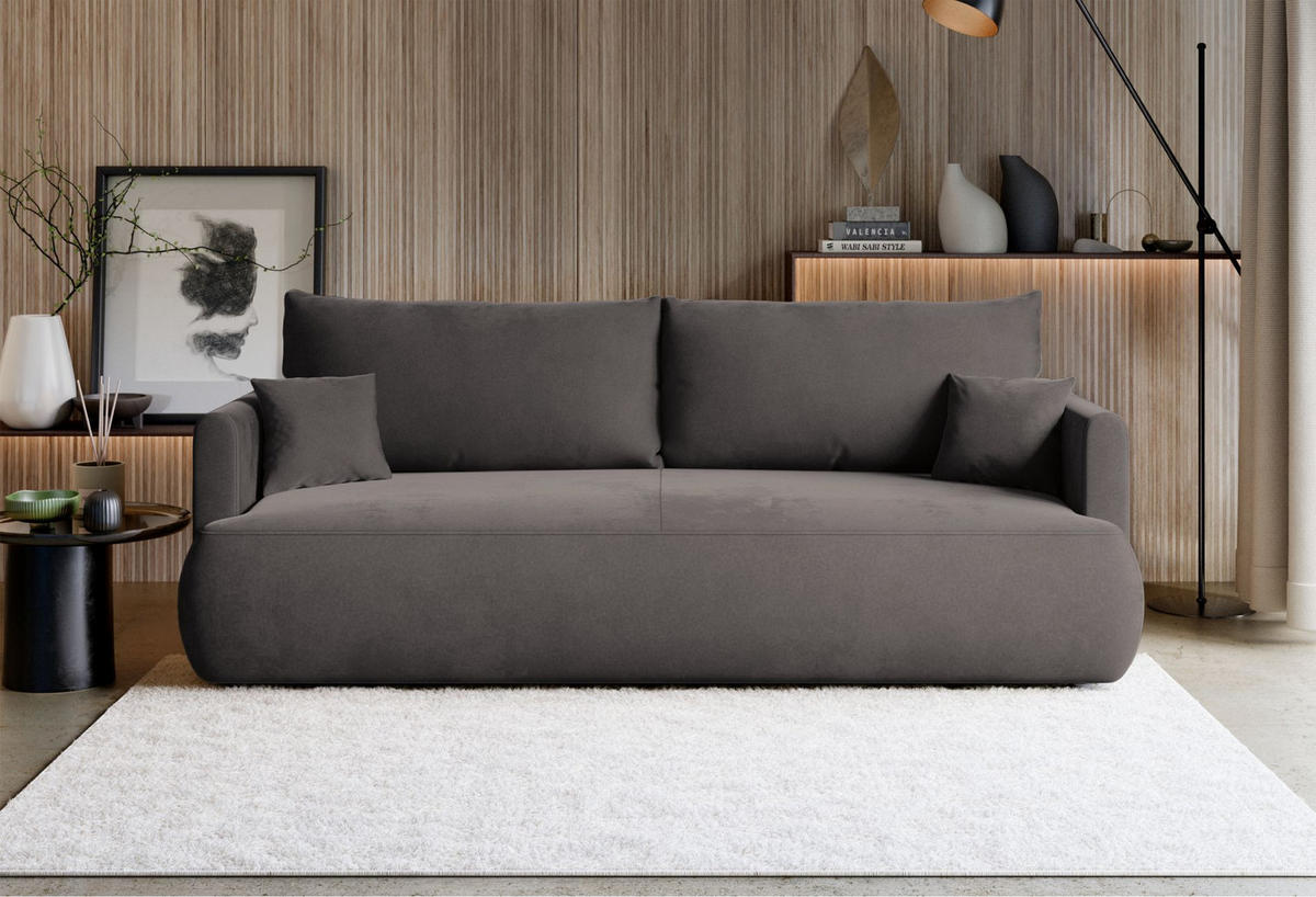 3-SITZER SOFA Ovo Mini Dunkelgrau Velours Easy-Clean - Dunkelgrau/Schwarz, Kunststoff/Textil (226/90/97cm) - Selsey