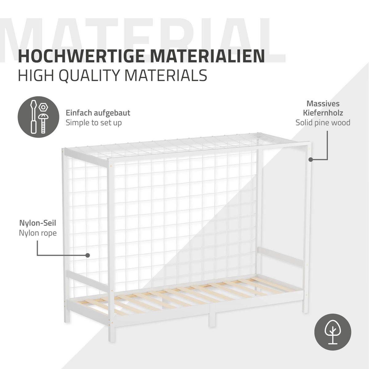 KINDERBETT Fußballtor 90x200 cm Weiß - Weiß, Holz (90/200cm) - ML-DESIGN