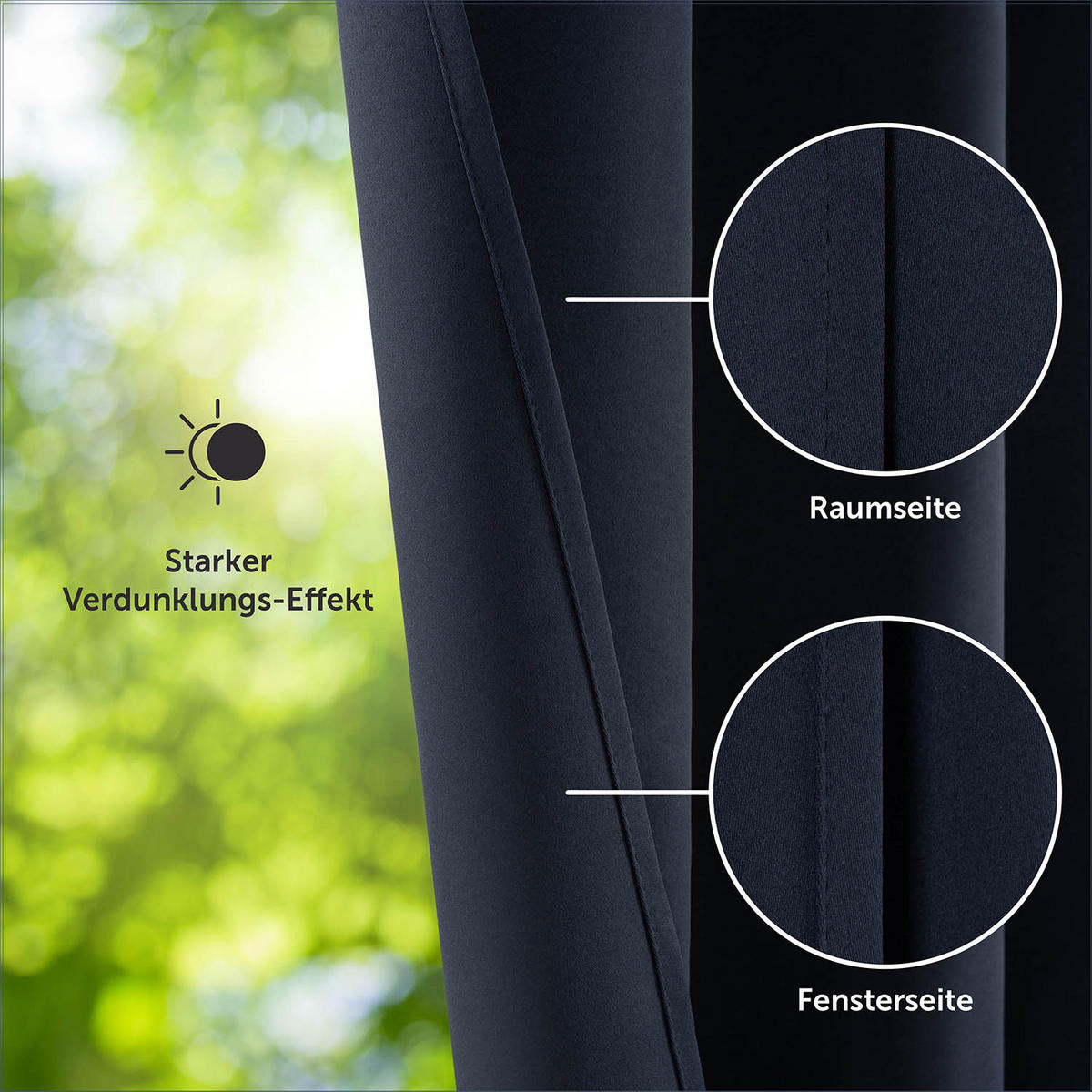 VERDUNKLUNGSVORHÄNGE Emelie 140/225 cm,2er-Set, mit Hitze- und Kälteschutz,Dunkelblau - Dunkelblau, Kunststoff (140/225cm) - Blumtal