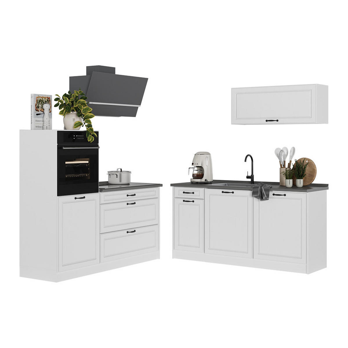 KUCHYNKA R-Line, Biely vidiecky dom/biely, 160 cm antrasiitti työtaso - biela, kompozitné drevo (160/143/60cm) - Vicco