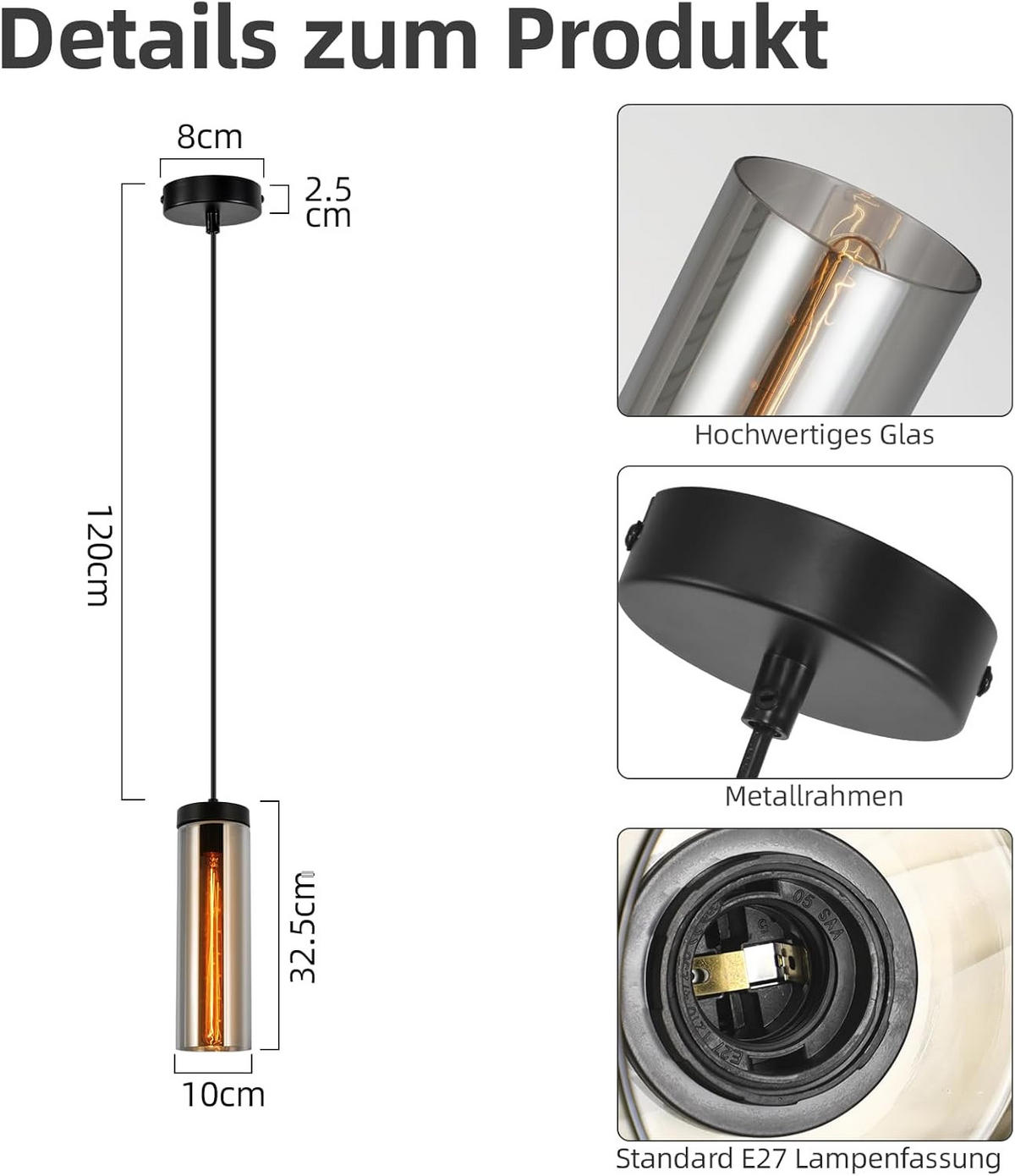 KRONLEUCHTER Morgenar 10.0/10.0/158.0 cm - Schwarz, Glas (158/10/10cm) - ZMH