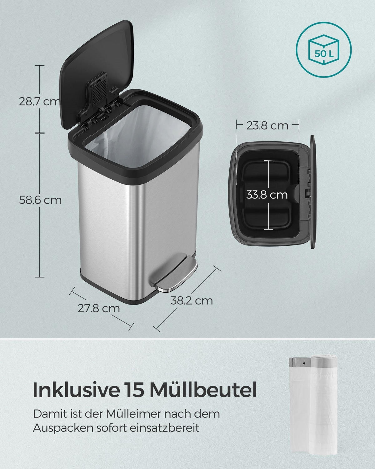 MÜLLEIMER PORT-AU-PRINCE - Silberfarben, Kunststoff (32.1/58.6/40.4cm) - Hansiro