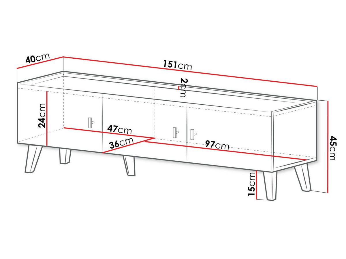 TV-LOWBOARD Vurkizo 150 3D - Eichefarben/Schwarz, Holzwerkstoff/Kunststoff (151/45/40cm) - MIRJAN24