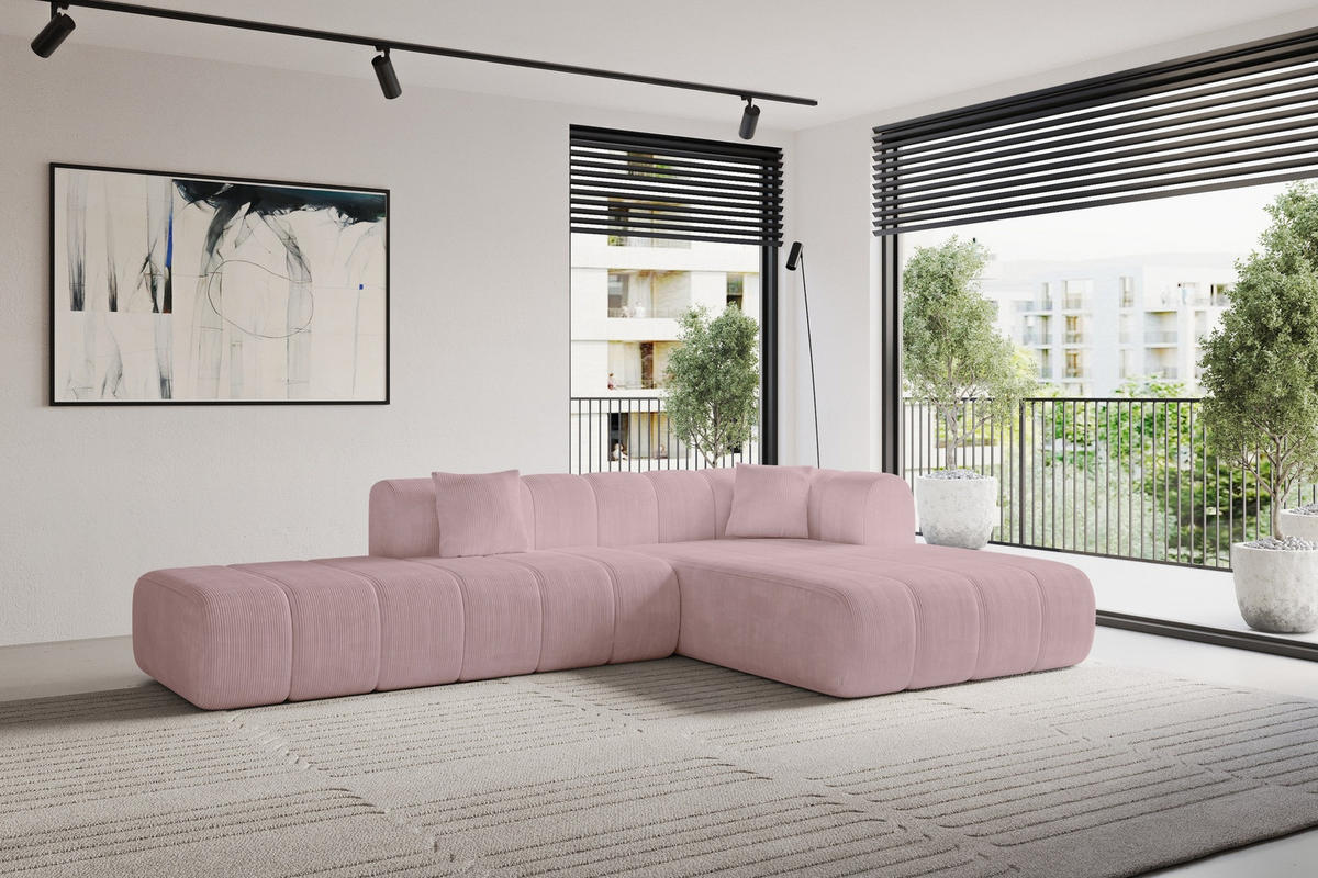 ROHOVÁ SEDAČKA s otomanem, pravá BILA-L 289x176x71 Růžová Manšestr - růžová/černá, kompozitní dřevo/textil (289/176cm) - ALTDECOR