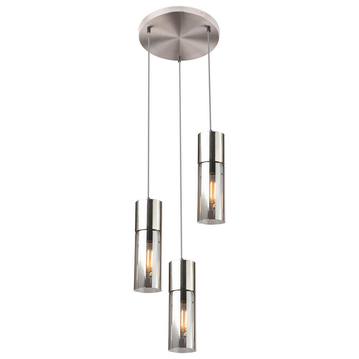 HÄNGELEUCHTE Metall Rauchglas Silber 3-flammig - Silberfarben, Glas (30/30/150cm) - Globo Lighting